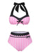 Pink & Black 1950s Stripe Halter Swimsuit, vintage swimsuit, pin-up swimwear - perfect for women who love vintage and retro fashion