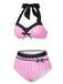Pink & Black 1950s Stripe Halter Swimsuit, vintage swimsuit, pin-up swimwear - perfect for women who love vintage and retro fashion