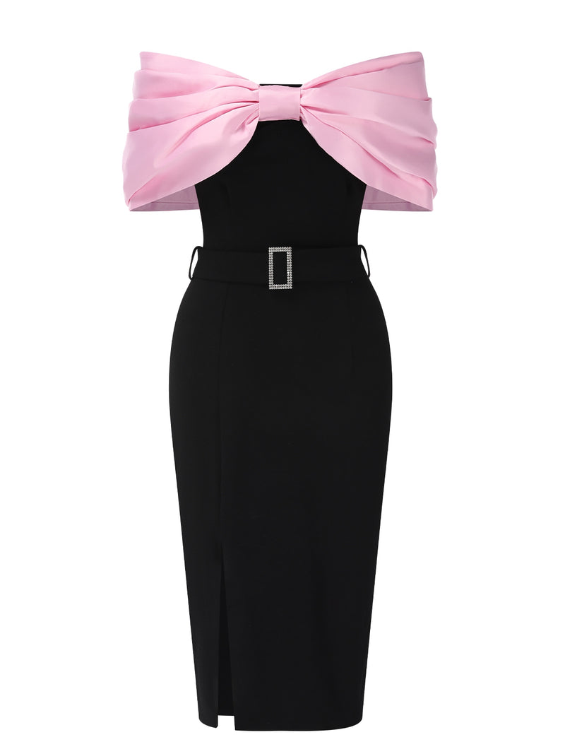black dress with pink bow on back Amazon.com: AOMEI Women's Black Cold Shoulder Strapless Pink Big Bow Bodycon Knee Length Dress (S,Small) : Clothing, Shoes & Jewelry