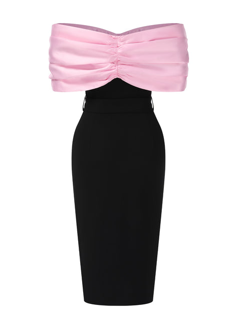 black dress with pink belt Pink Corset, Wide Elastic Stretch Snap Belt