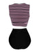 Pink & Black 1970s Striped Waist Tie Patchwork Swimsuit, classic vintage style summer beach collection - Image 2