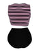 Pink & Black 1970s Striped Waist Tie Patchwork Swimsuit: 1970s Riviera elegance, reimagined for her