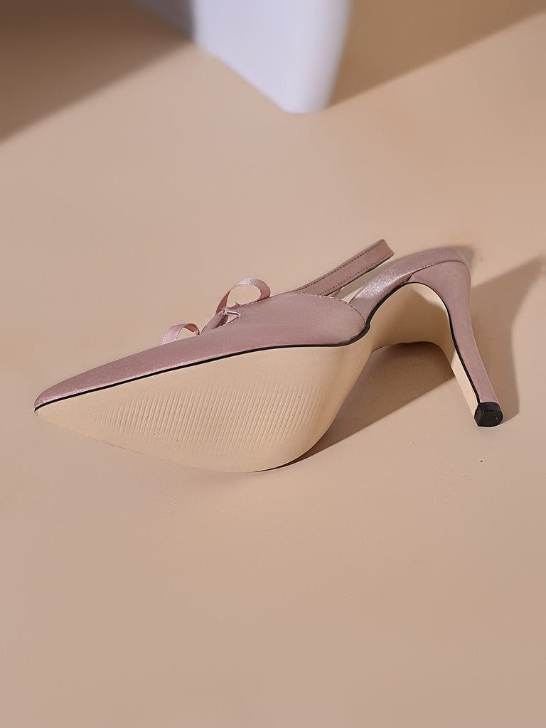 Pink Satin Slingback Pointed Toe High Heels - vintage shoes, retro heels