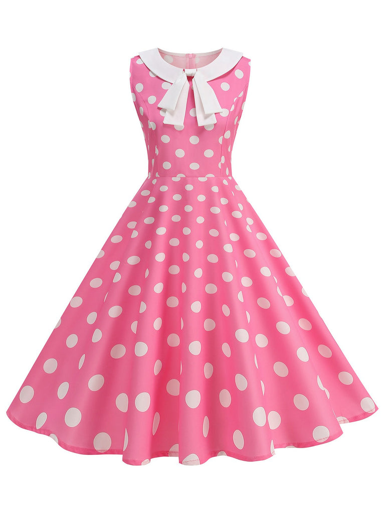 1950s Polka Dot Peter Pan Collar Sleeveless Dress