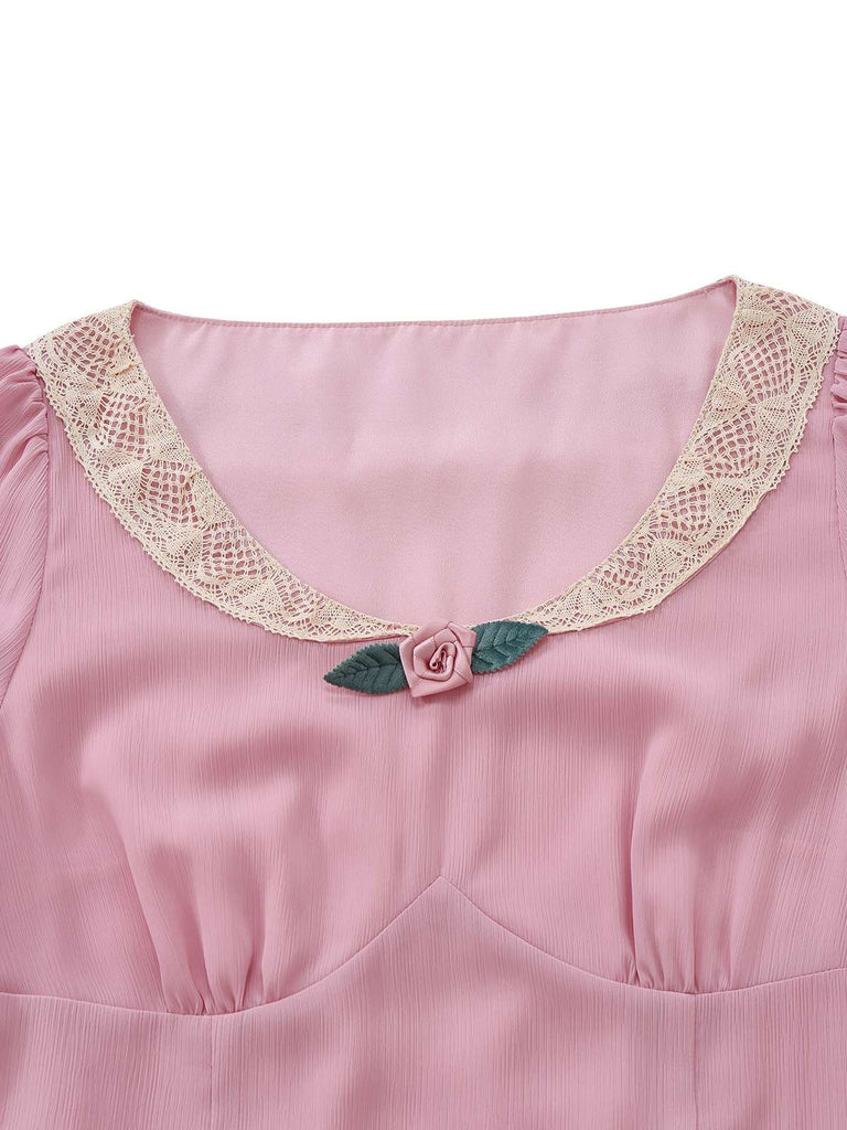 Pink V-Neck Rose Dress