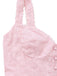 Pink baby romper with floral embroidery on a white background