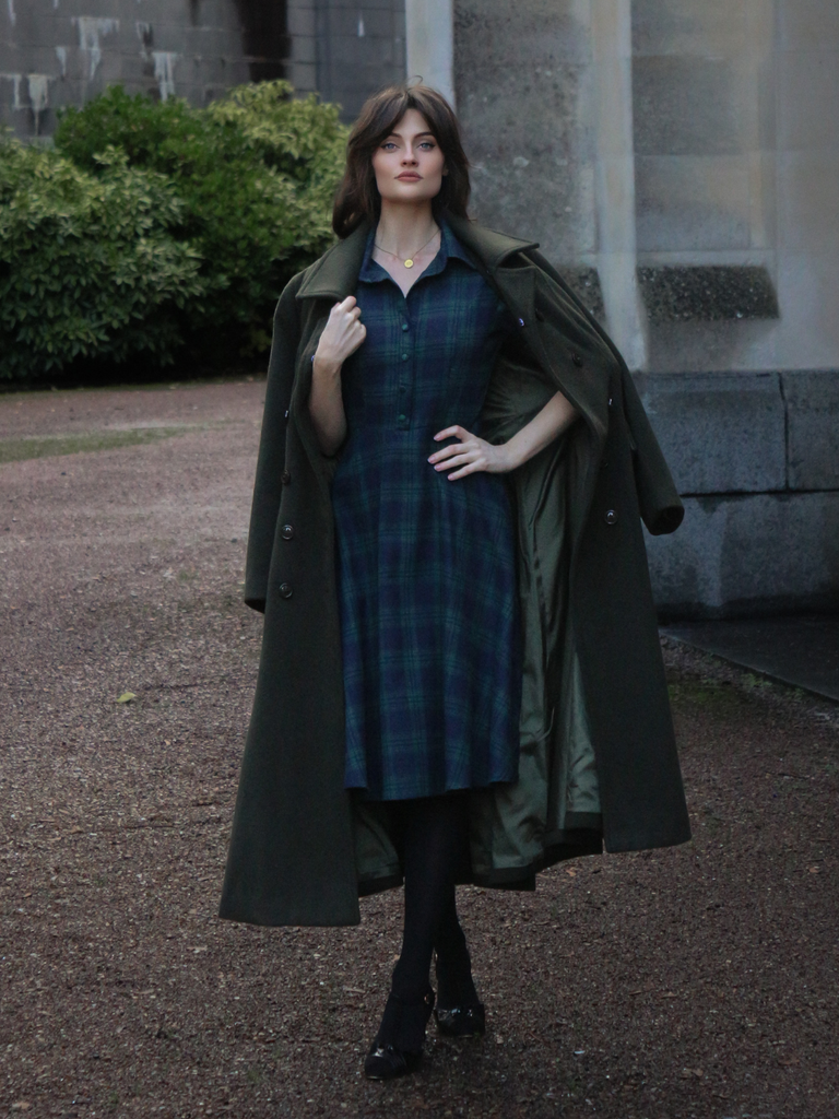 Plaids 1950s Buttoned Belted Swing Dress - vintage dress, retro fashion, rockabilly