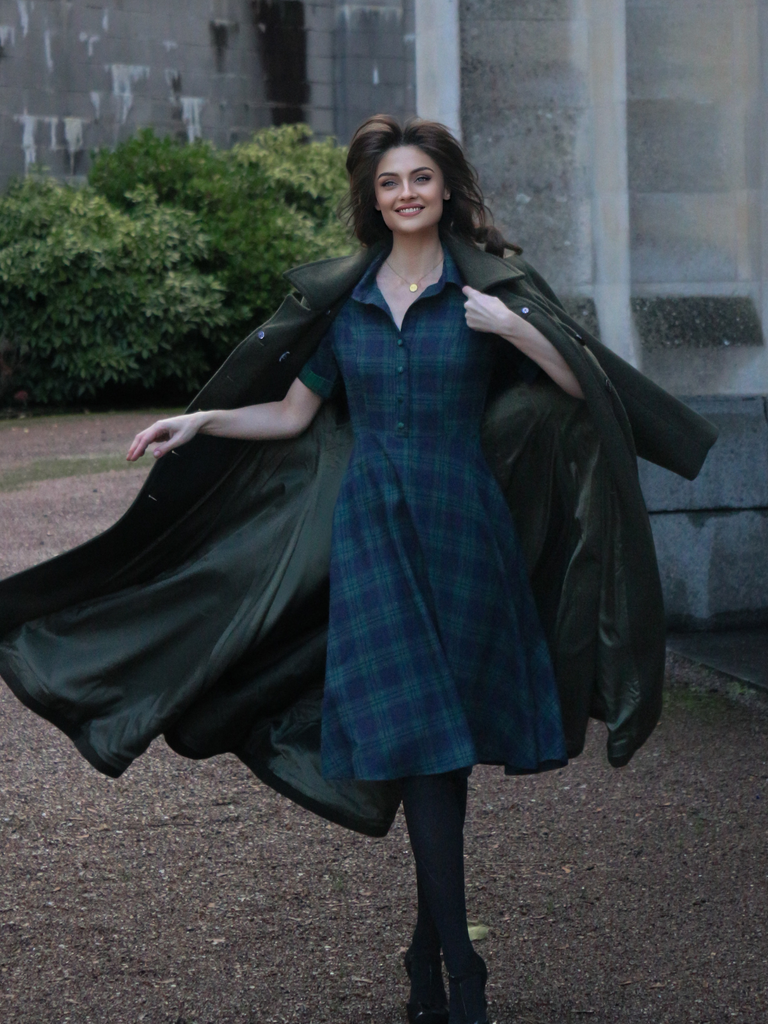 Plaids 1950s Buttoned Belted Swing Dress - vintage dress, retro fashion, rockabilly
