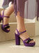 Purple Platform Open Toe Ankle Strap Block Heel Sandals, vintage fashion, retro style, classic design, women, elegant