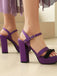 Purple Platform Open Toe Ankle Strap Block Heel Sandals, vintage fashion, retro style, classic design, women, elegant