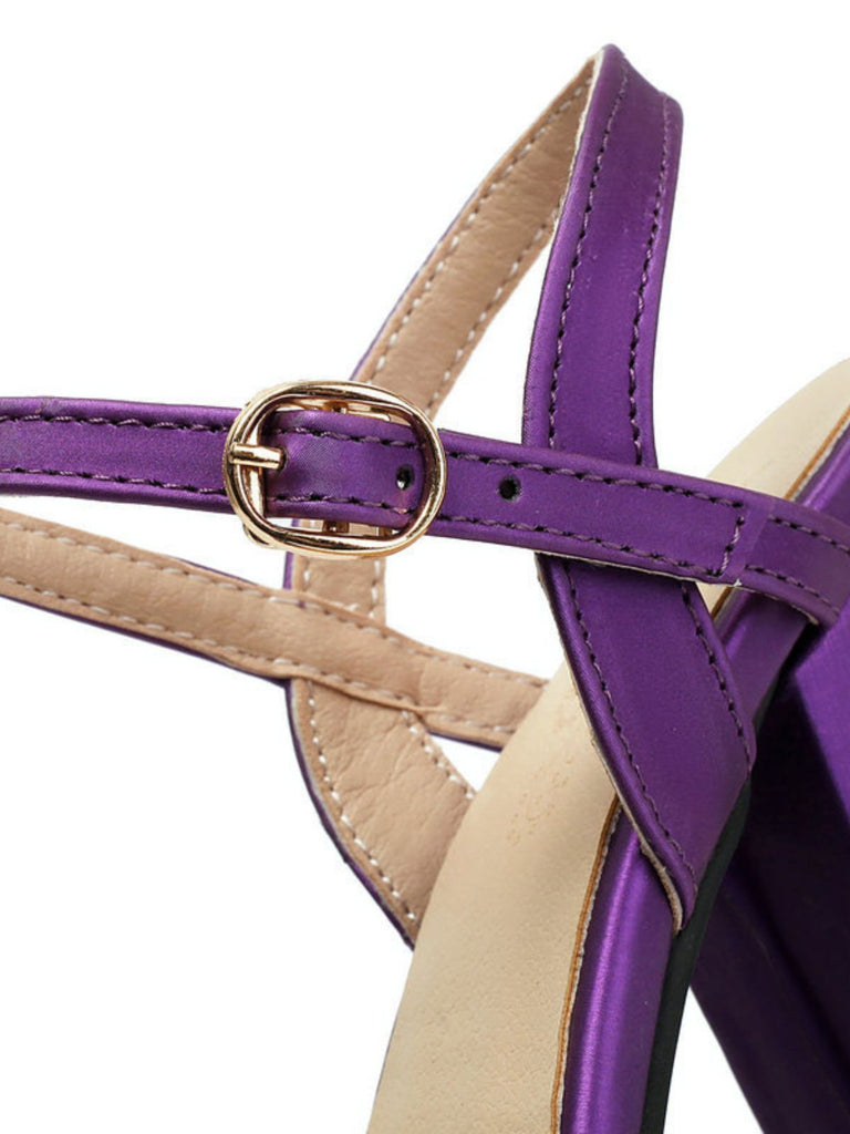 Purple Platform Open Toe Ankle Strap Block Heel Sandals, vintage fashion, retro style, classic design, women, elegant