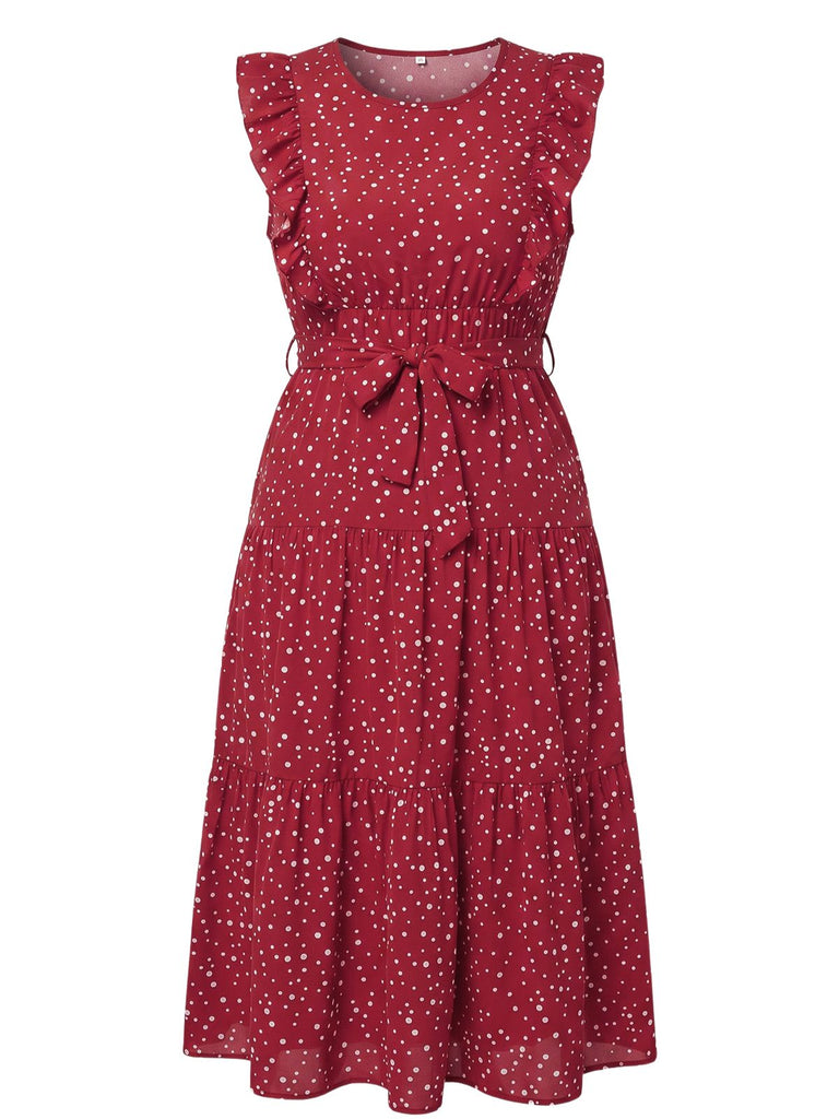 Plus Size Red 1940s Ruffle Polka Dot Swing Dress, vintage dress, retro fashion, rockabilly, pin-up fashion - perfect for women who love vintage and retro fashion