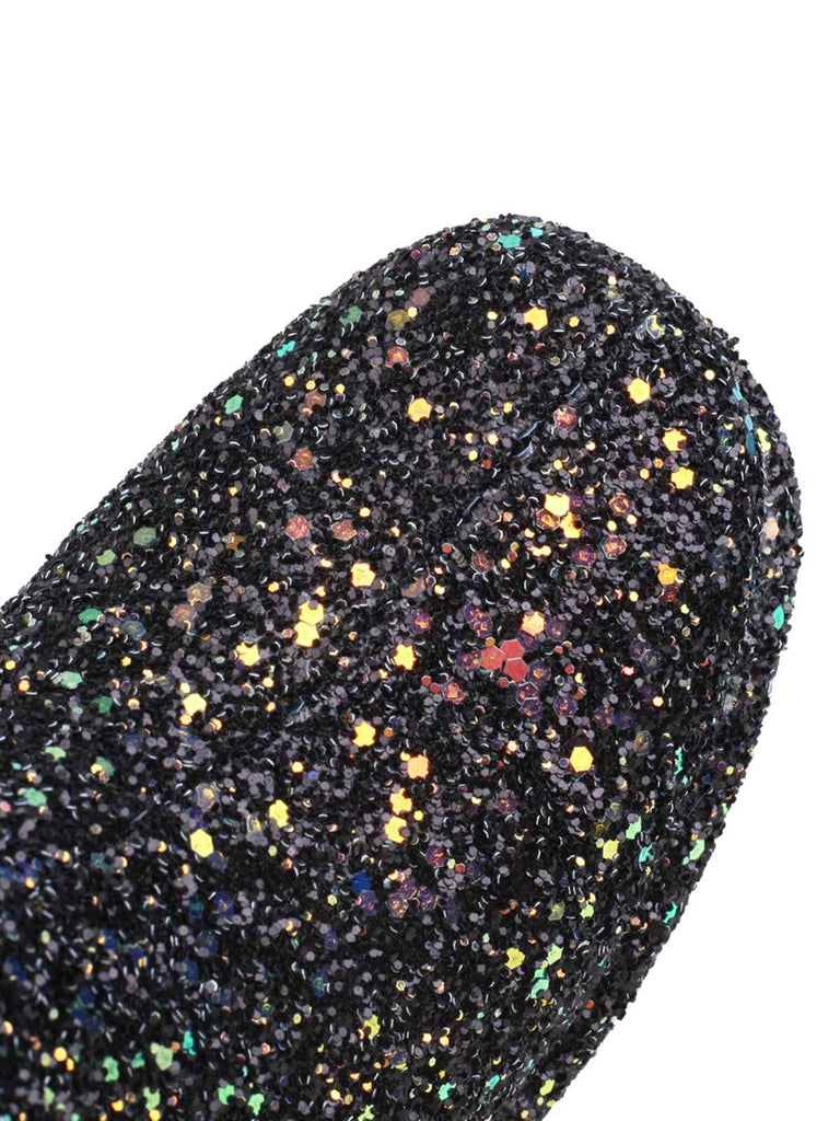 Point Toe Sequined Chunky Heel Ankle Boots — vintage vintage charm for her modern wardrobe