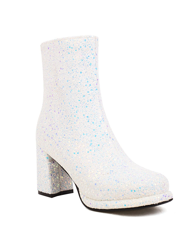 Point Toe Sequined Chunky Heel Ankle Boots: timeless vintage elegance she makes her own