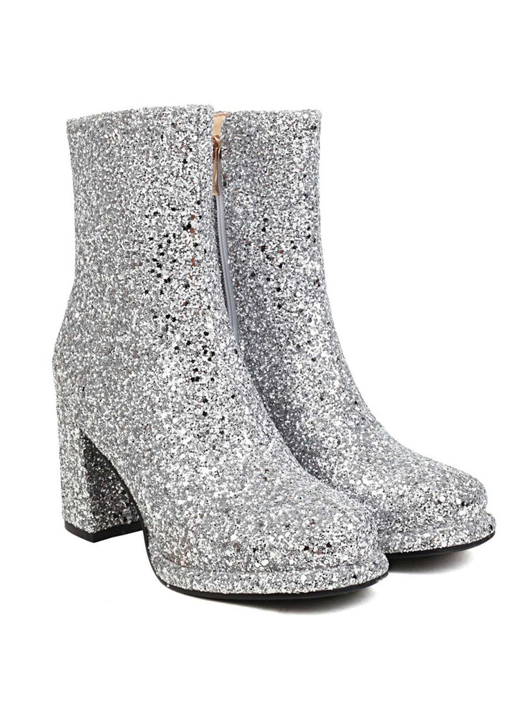 Point Toe Sequined Chunky Heel Ankle Boots: timeless vintage elegance she makes her own