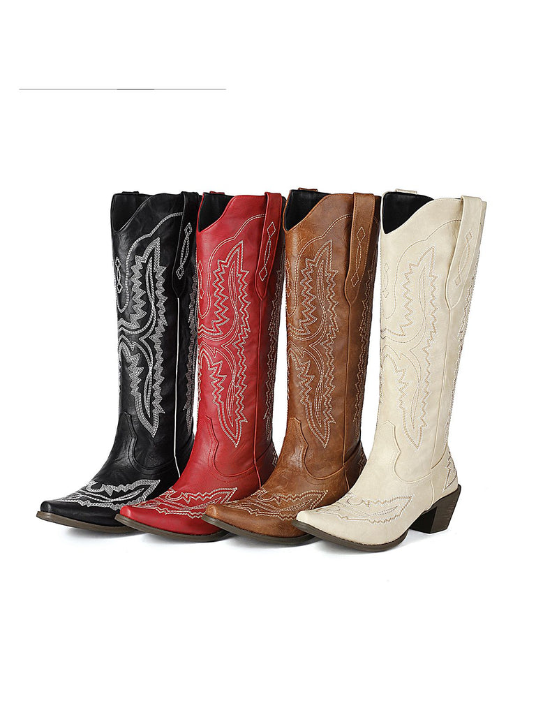 This Pointed Embroidered Cowboy Knee-High Boots wh