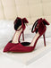 She finds her vintage story in this Pointed Toe Bow Strap Satin High Heels Shoes