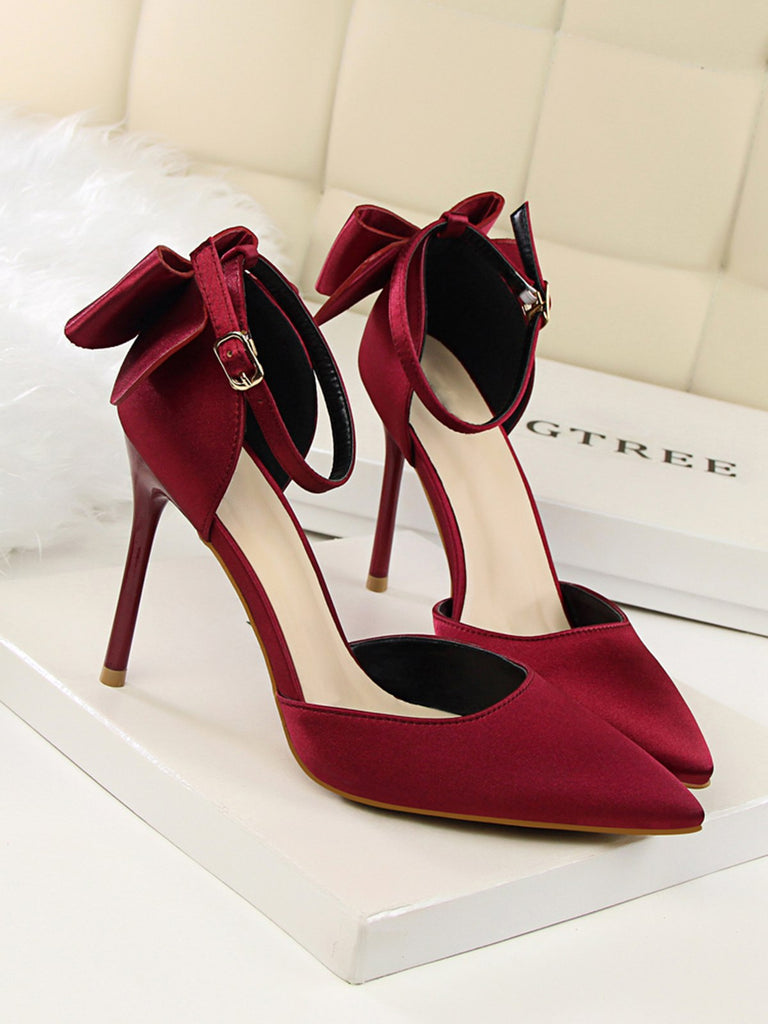 Pointed Toe Bow Strap Satin High Heels Shoes: timeless vintage elegance she makes her own