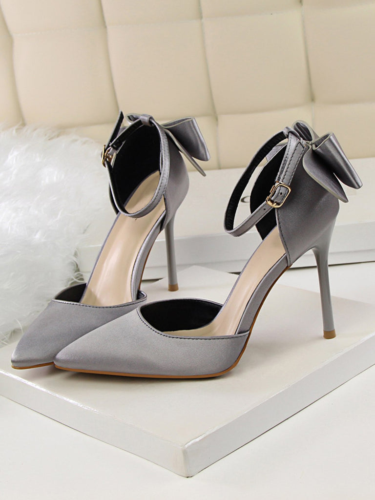 Pointed Toe Bow Strap Satin High Heels Shoes — vintage style that transcends decades