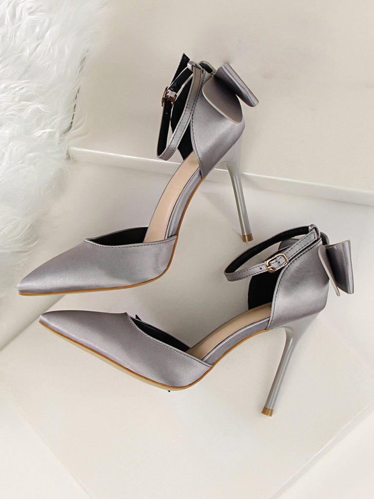 Pointed Toe Bow Strap Satin High Heels Shoes — vintage vintage charm for her modern wardrobe