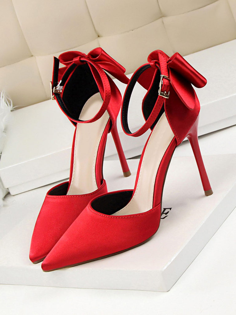 Pointed Toe Bow Strap Satin High Heels Shoes: timeless vintage elegance she makes her own