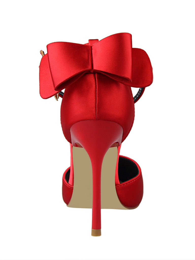 Pointed Toe Bow Strap Satin High Heels Shoes — vintage vintage charm for her modern wardrobe