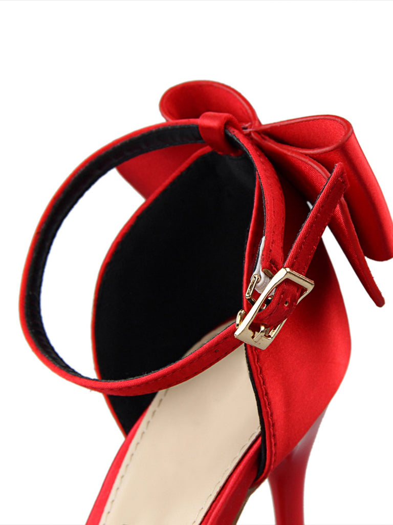 Pointed Toe Bow Strap Satin High Heels Shoes: timeless vintage elegance she makes her own