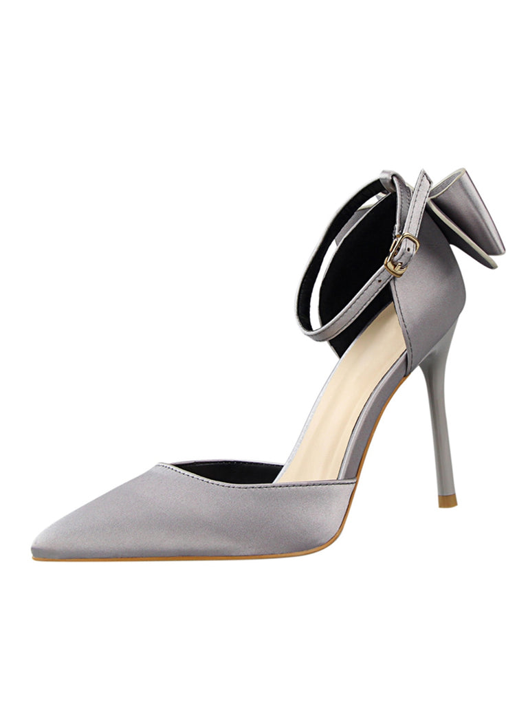 This Pointed Toe Bow Strap Satin High Heels Shoes whispers vintage secrets to those who notice