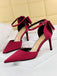 She finds her vintage story in this Pointed Toe Bow Strap Satin High Heels Shoes