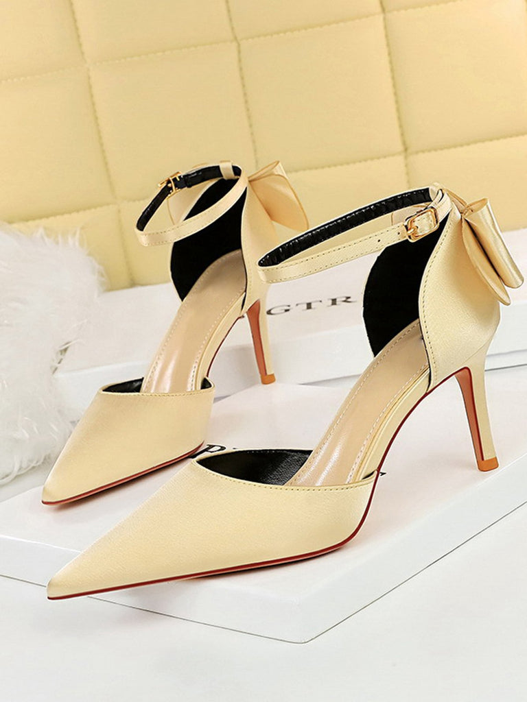 Pointed Toe Bow Strap Satin High Heels Shoes: timeless vintage elegance she makes her own