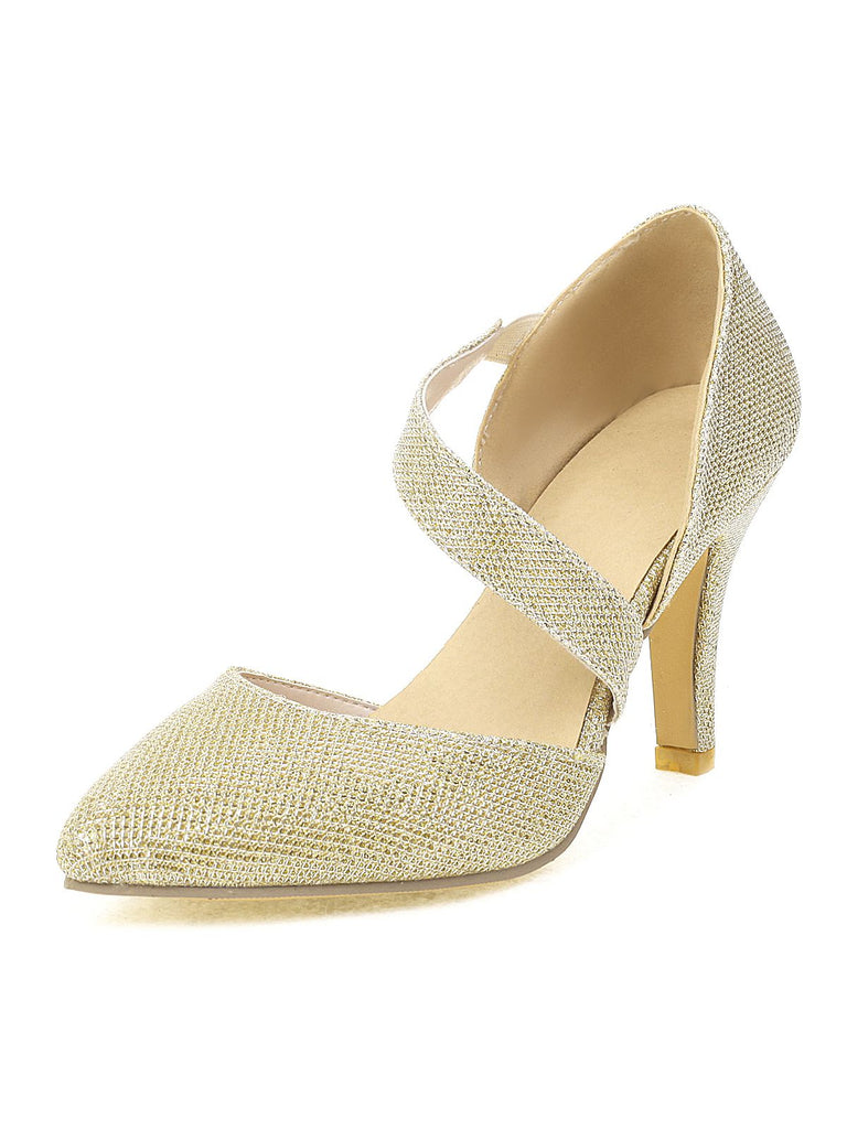 She finds her vintage story in this Pointed Toe Glitter Oblique Strap High Heels