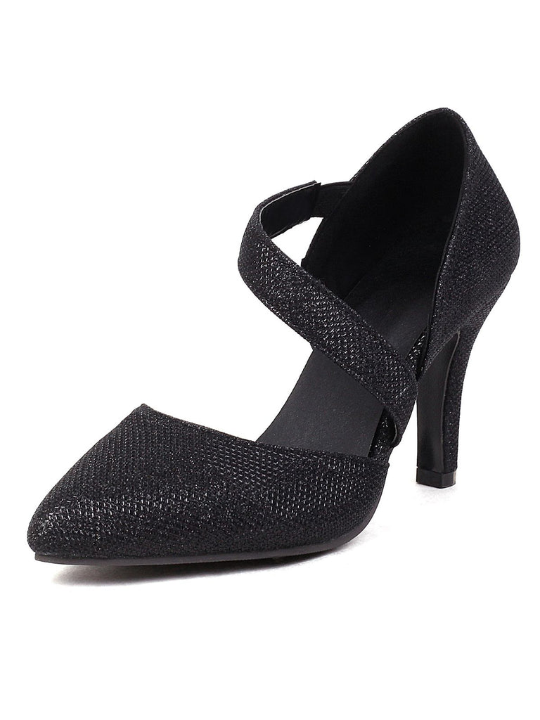 She finds her vintage story in this Pointed Toe Glitter Oblique Strap High Heels