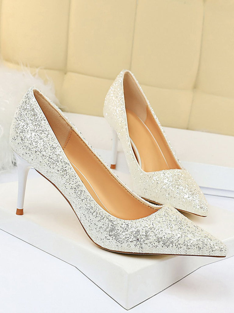 Pointed Toe Sequins Glitter High Heels Shoes: timeless vintage elegance she makes her own