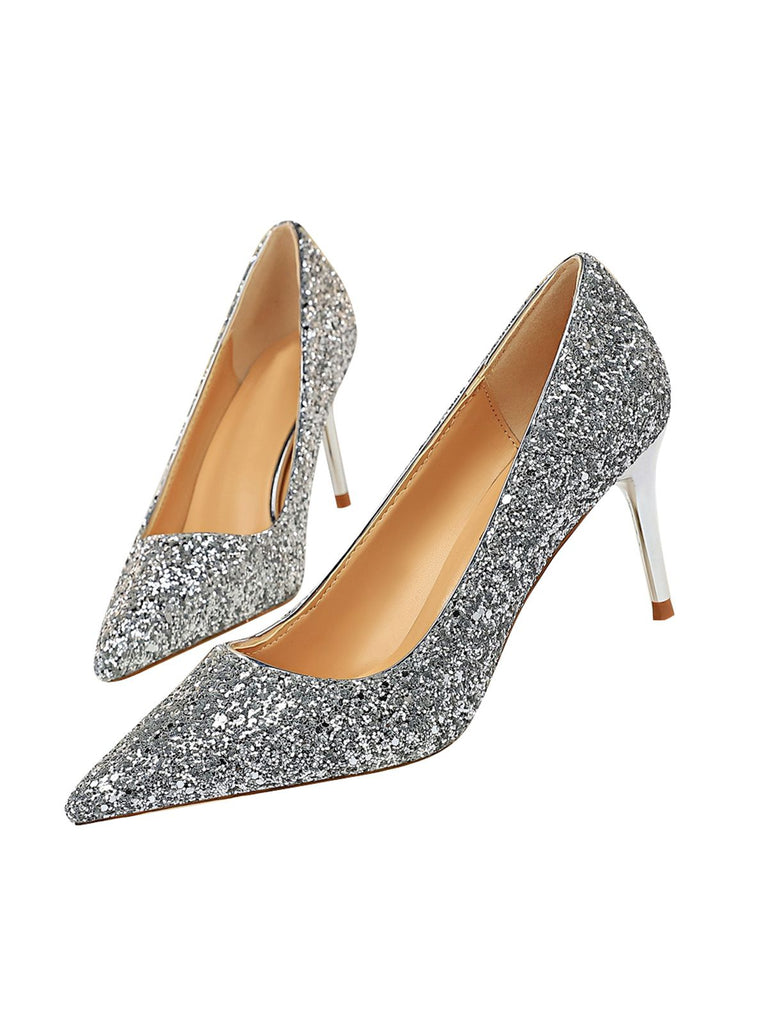 Pointed Toe Sequins Glitter High Heels Shoes — vintage style that transcends decades
