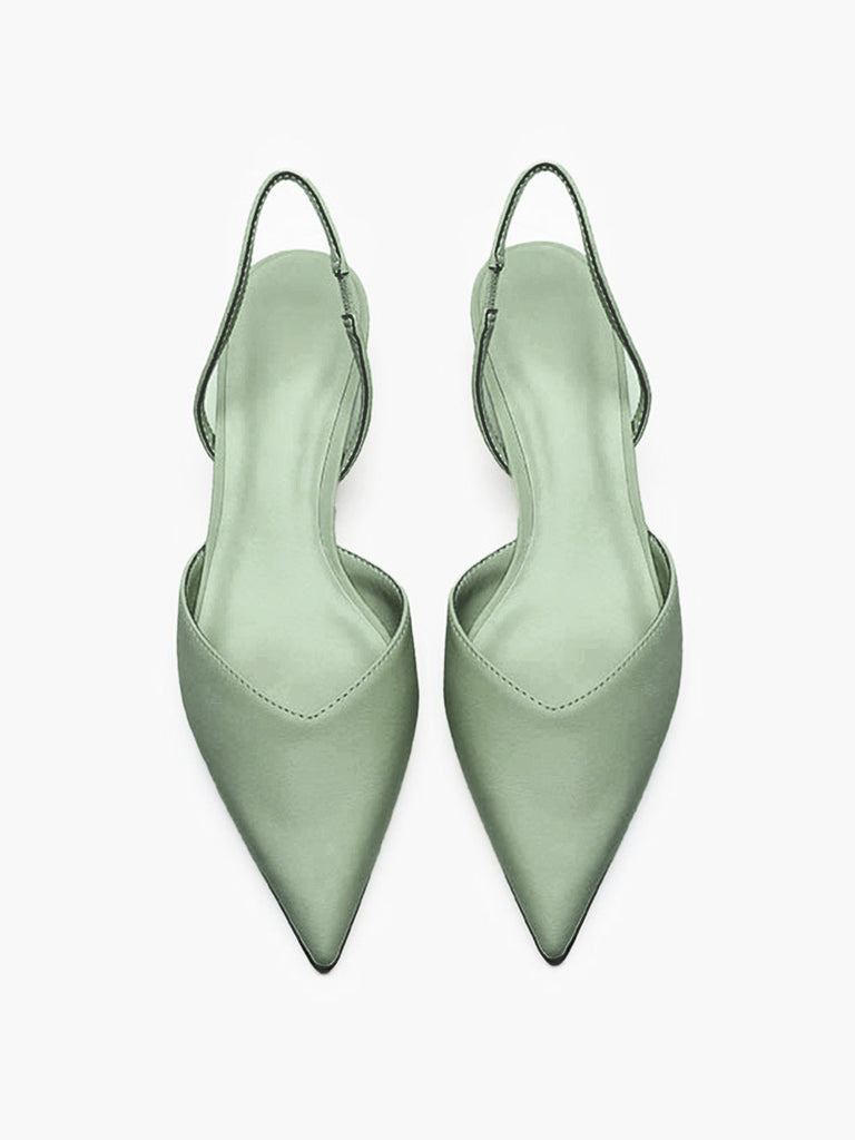Pointed-Toe Solid Slingback Strap Low Block Shoes - vintage shoes, retro heels for vintage lovers