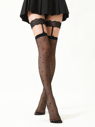 She finds her vintage story in this Polka Dot Bow Lace Stockings
