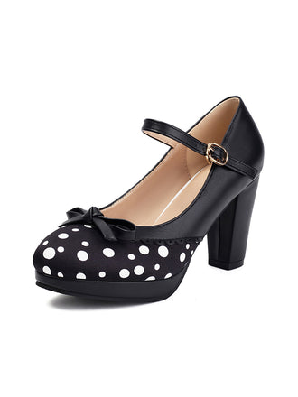 She finds her vintage story in this Polka Dot Round Toe Chunky Heels