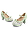 This Polka Dot Round Toe Chunky Heels whispers vintage secrets to those who notice