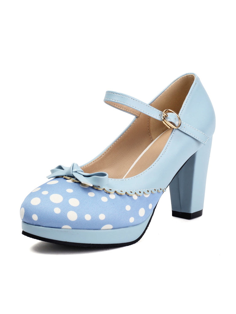 Polka Dot Round Toe Chunky Heels — vintage style that transcends decades