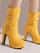 Pu Leather Round Toe Wedge Heel Mid-Calf Boots - vintage shoes, retro heels
