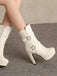 Pu Leather Round Toe Wedge Heel Mid-Calf Boots - vintage shoes, retro heels
