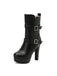 Pu Leather Round Toe Wedge Heel Mid-Calf Boots - vintage shoes, retro heels