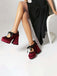 Punk Velvet Lace Bow Chunky Heels - vintage shoes, retro heels