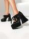 Punk Velvet Lace Bow Chunky Heels - vintage shoes, retro heels