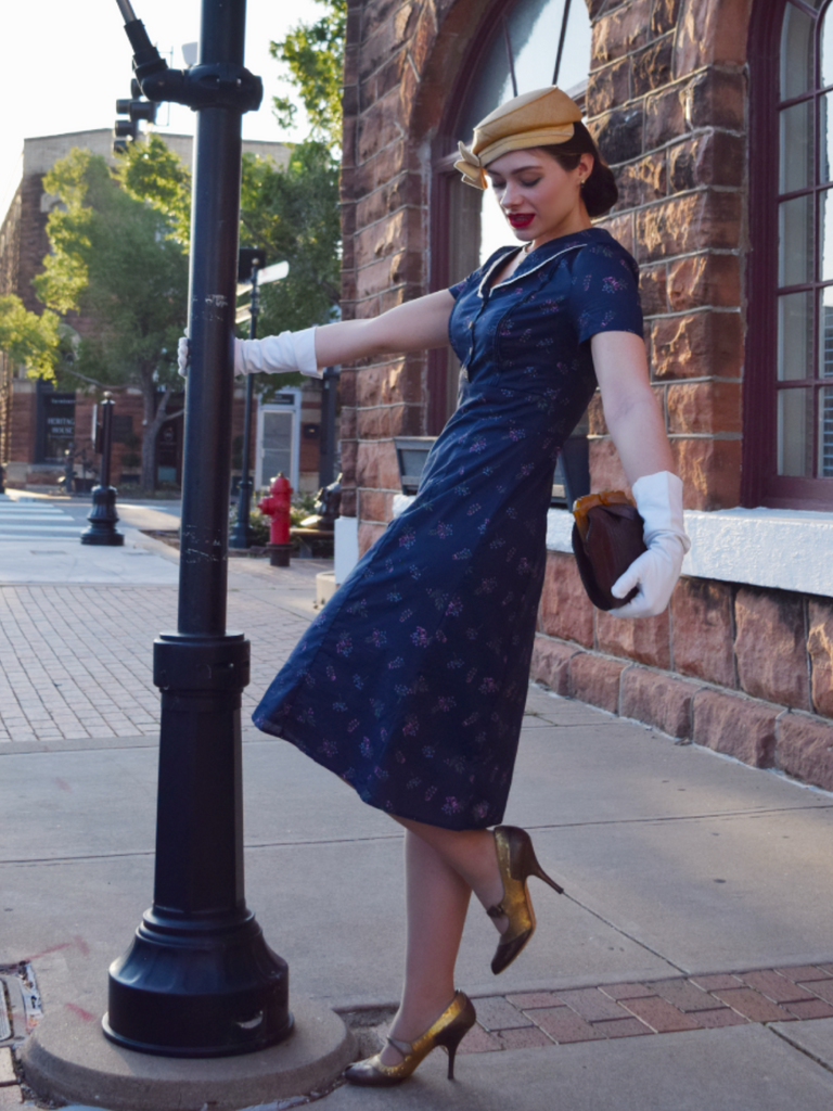 Pure Cotton 1940s Puff Sleeves Floral Dress - vintage dress, retro fashion