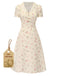 She slips into this Pure Cotton 1940s Puff Sleeves Floral Dress and suddenly it's a 1940s daydream