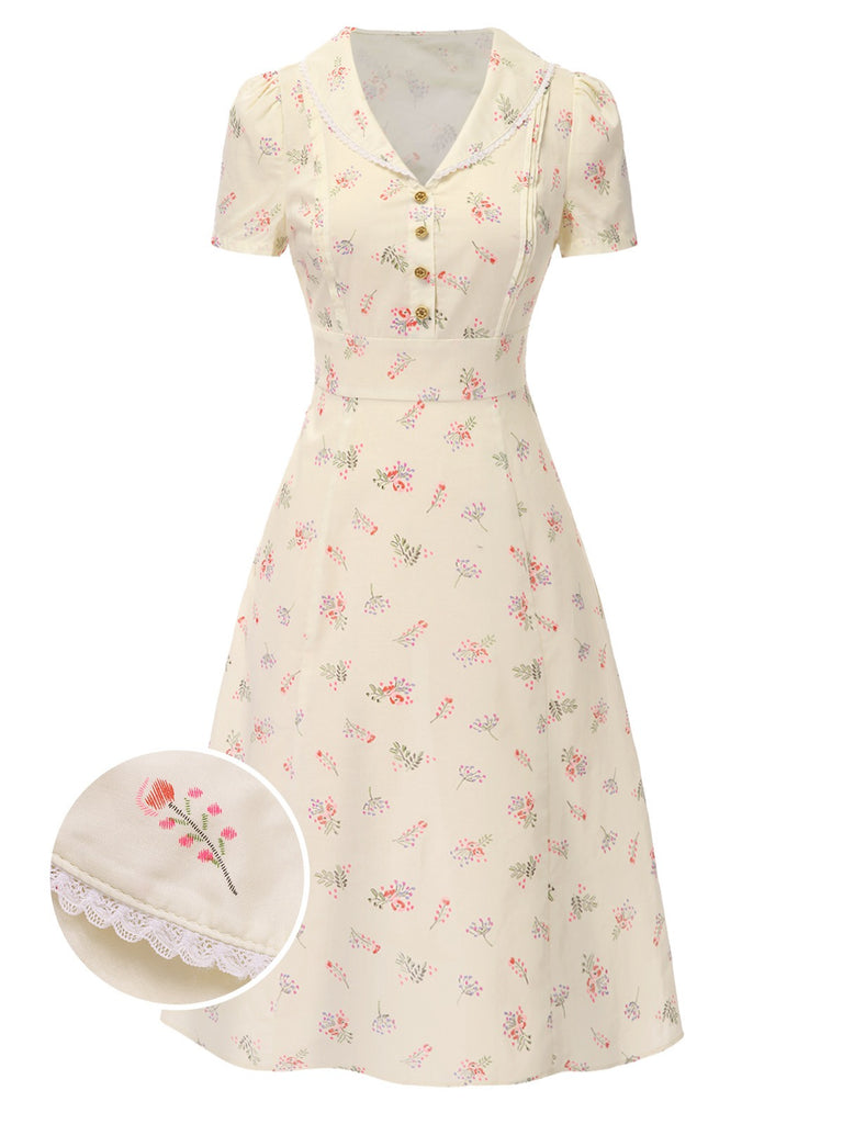 Pure Cotton 1940s Puff Sleeves Floral Dress: where 1940s romance meets her modern spirit