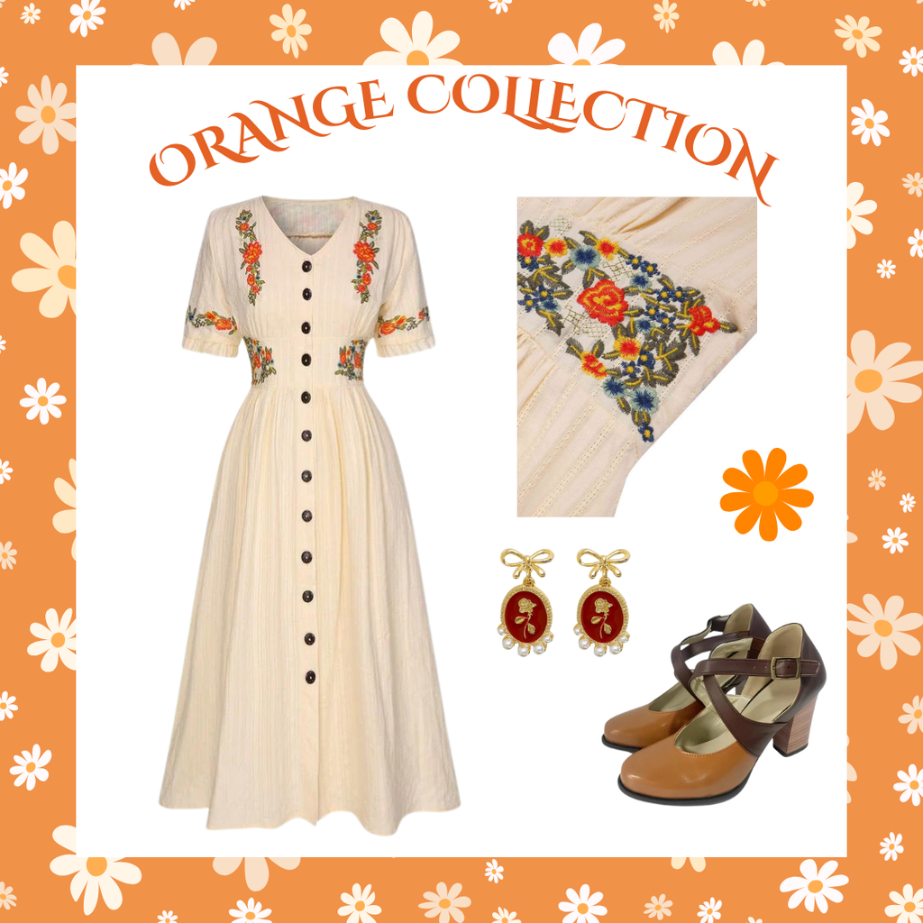 She slips into this Pure Cotton Beige 1940s V-Neck Floral Dress and suddenly it's a 1940s daydream