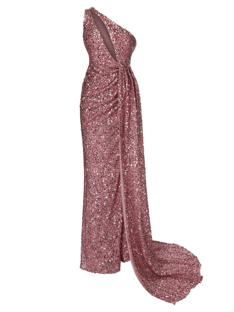 Purple 1920s One-Shoulder Sequined Maxi Dress, vintage dress, retro fashion, Gatsby party, flapper style - perfect for women who love vintage and retro fashion