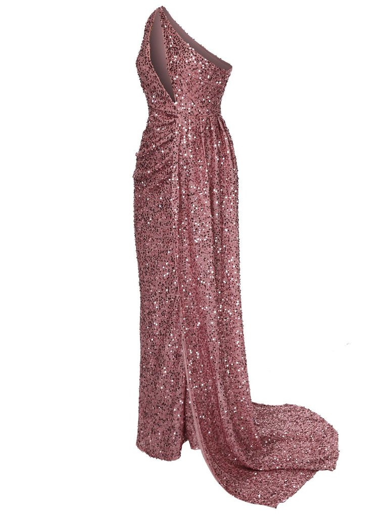 Purple 1920s One-Shoulder Sequined Maxi Dress, vintage dress, retro fashion, Gatsby party, flapper style - perfect for women who love vintage and retro fashion